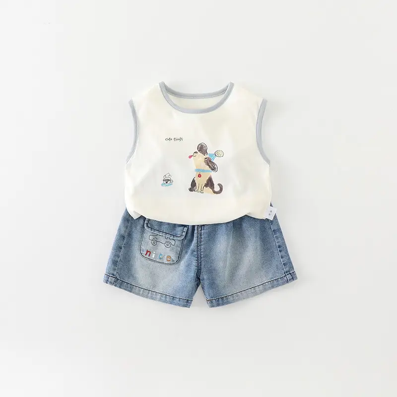 Boys Cotton Sleeveless Vest T-Shirt Cartoon Print 2026