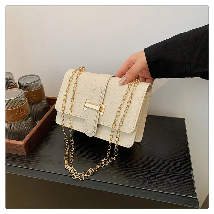 Women's Vintage Stone Embossed Crossbody Bag with Gold Chain — feature 20