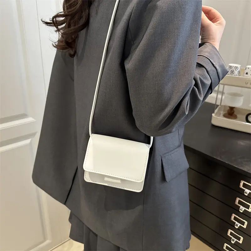 White Square Crossbody Bag with Chain Strap - Image 6
