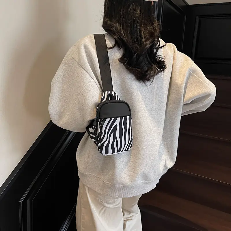 Korean Style Crossbody Phone Bag with Zebra Print - Image 5
