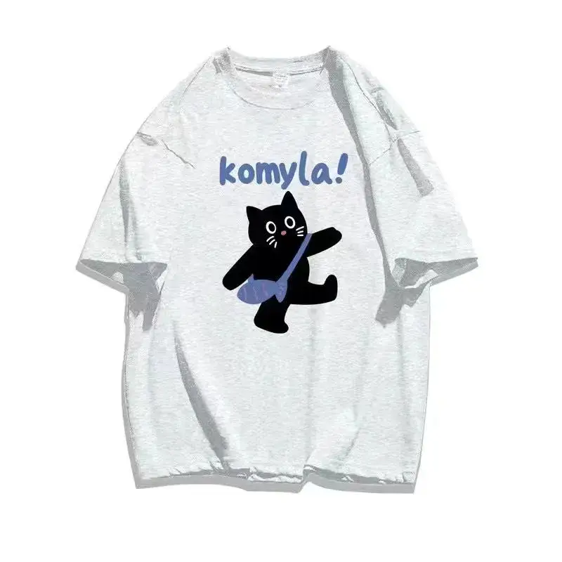 Women 100Cotton Short Sleeve T-Shirt Komla Cat Print — feature 9