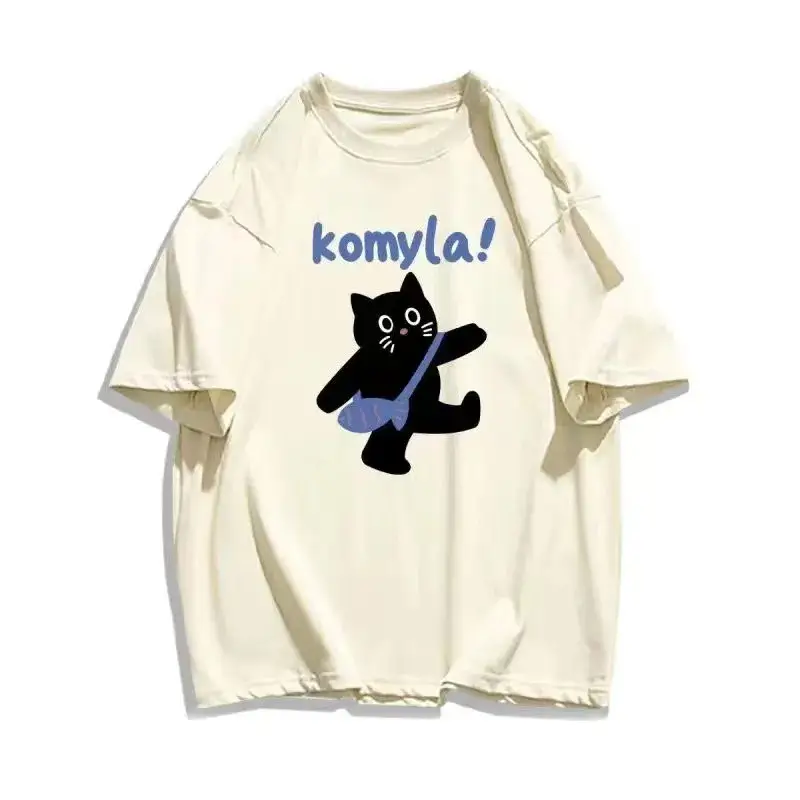 Women 100Cotton Short Sleeve T-Shirt Komla Cat Print — feature 8