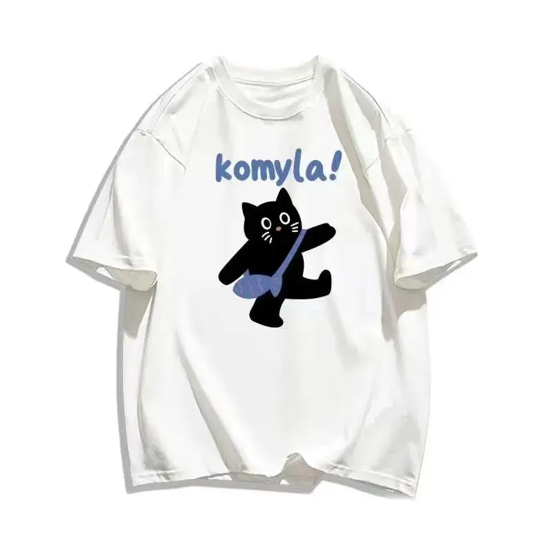 Women 100Cotton Short Sleeve T-Shirt Komla Cat Print — feature 7