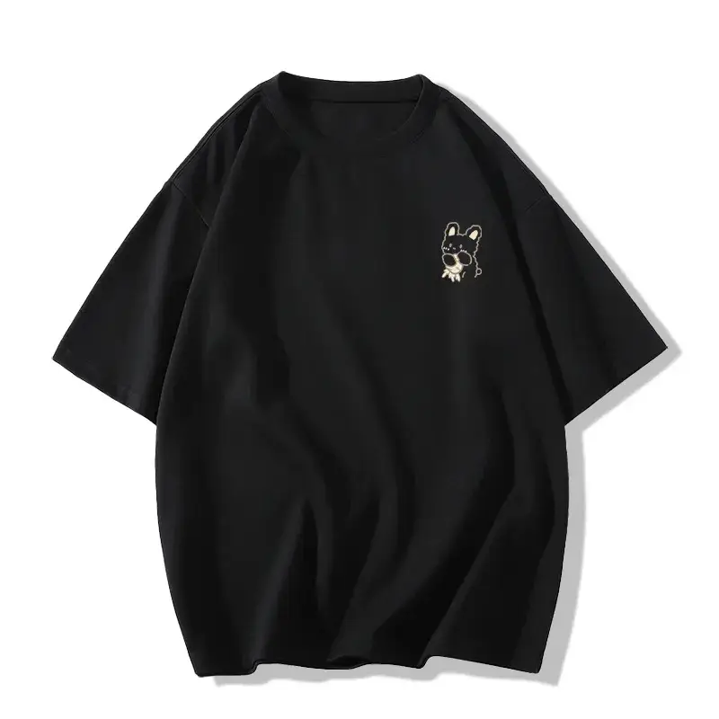 Women Japanese Style Short Sleeve T-Shirt Maroon Rabbit Print