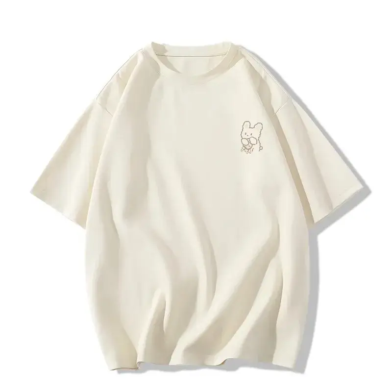 Women Japanese Style Short Sleeve T-Shirt Maroon Rabbit Print