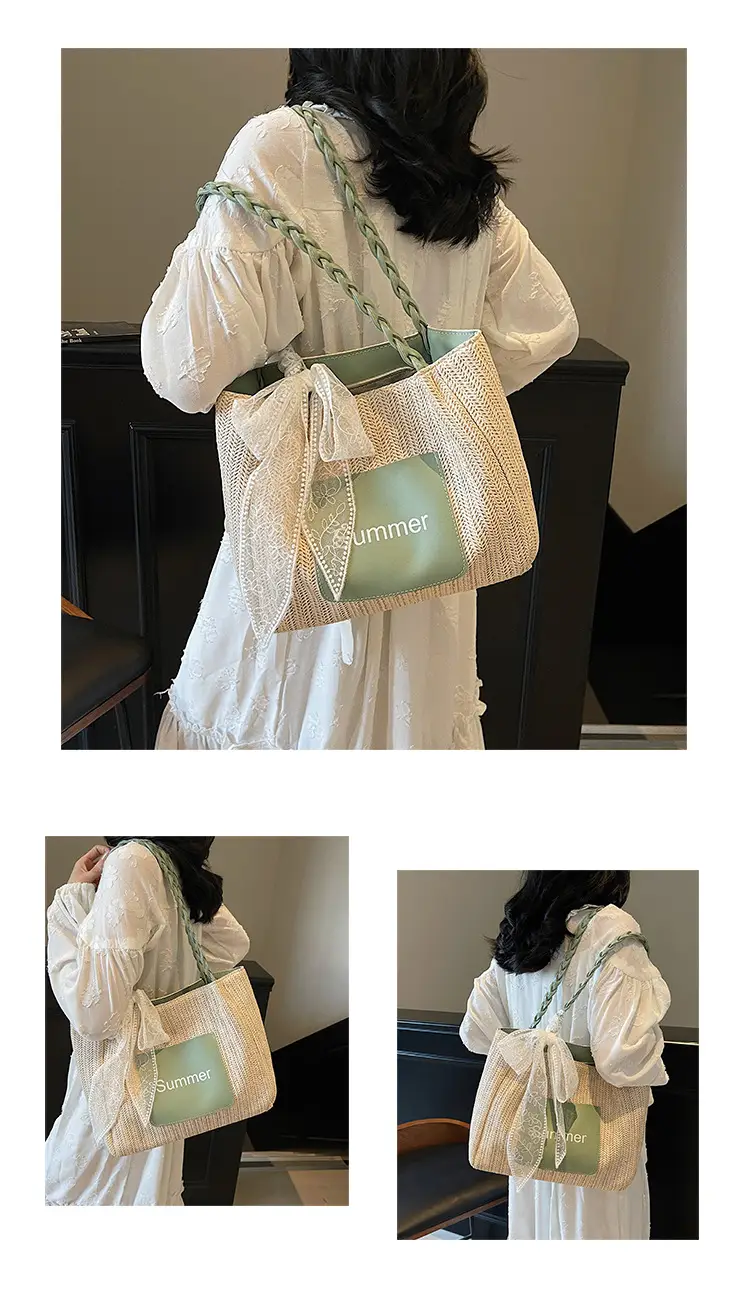 Women's Woven Shoulder Bag with Lace Handle — feature 13