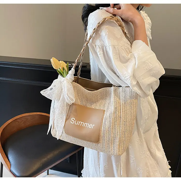 Women's Woven Shoulder Bag with Lace Handle — feature 19