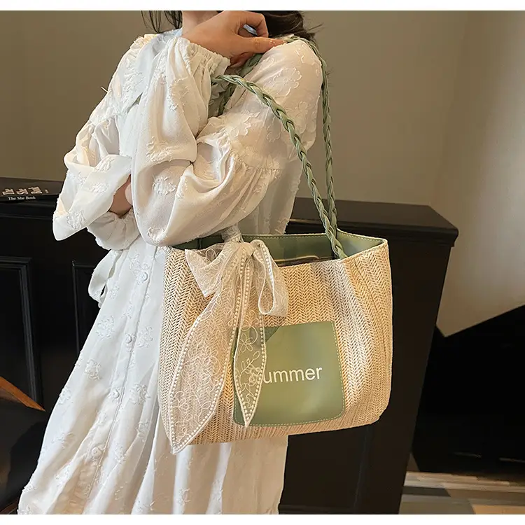 Women's Woven Shoulder Bag with Lace Handle — feature 20