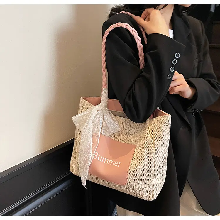 Women's Woven Shoulder Bag with Lace Handle — feature 24