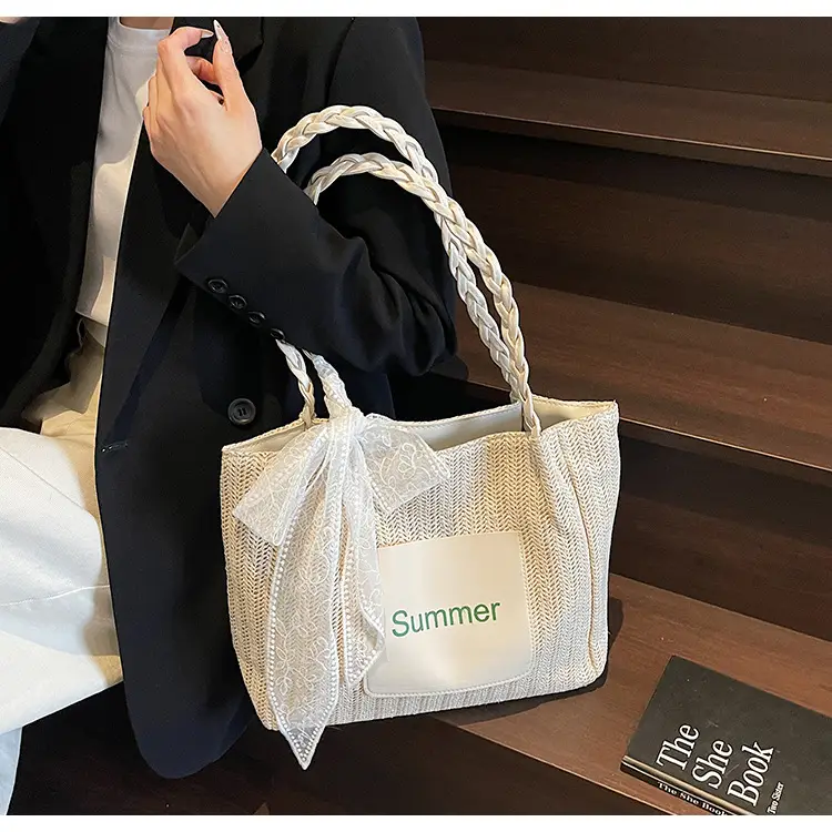 Women's Woven Shoulder Bag with Lace Handle — feature 26