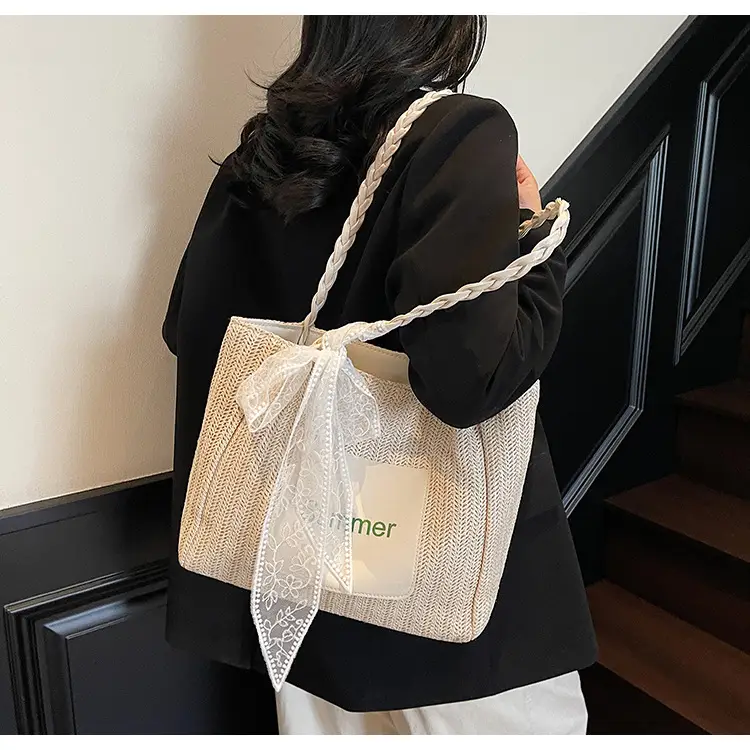 Women's Woven Shoulder Bag with Lace Handle — feature 27