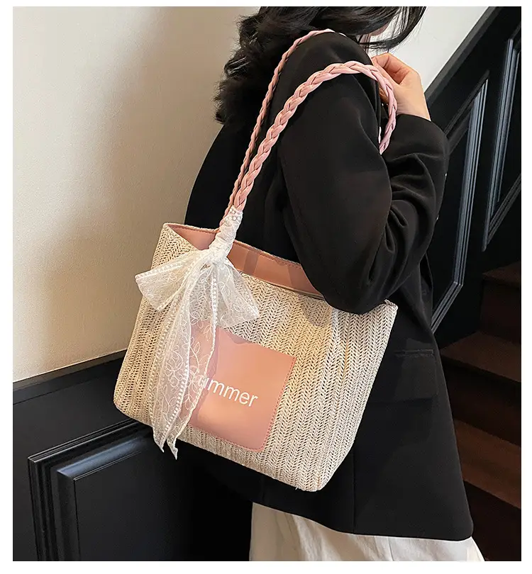 Women's Woven Shoulder Bag with Lace Handle — feature 4