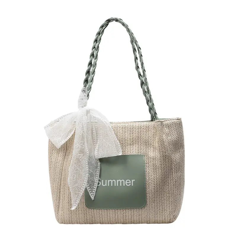 Women's Woven Shoulder Bag with Lace Handle - Image 3