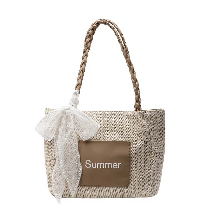 Women's Woven Shoulder Bag with Lace Handle - Image 4