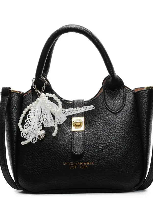 Black Crossbody Shoulder Bag with Tassel Decor - Image 9