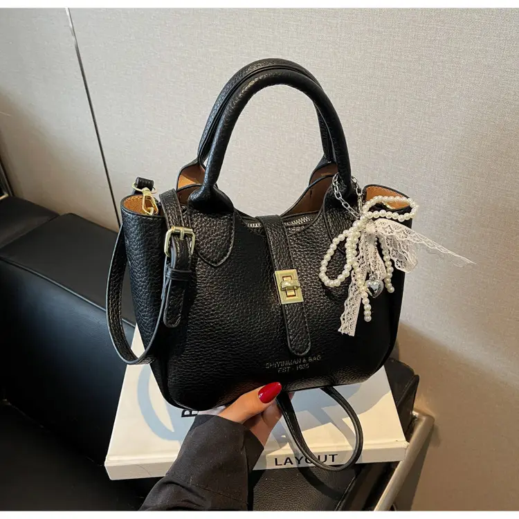 Black Crossbody Shoulder Bag with Tassel Decor — feature 10