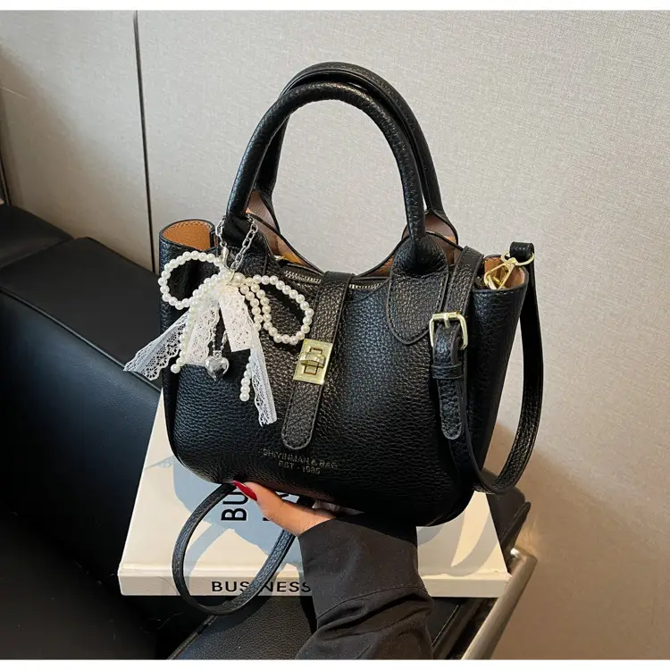 Black Crossbody Shoulder Bag with Tassel Decor — feature 11