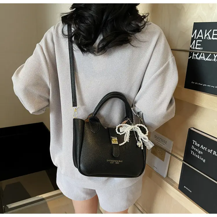 Black Crossbody Shoulder Bag with Tassel Decor — feature 19