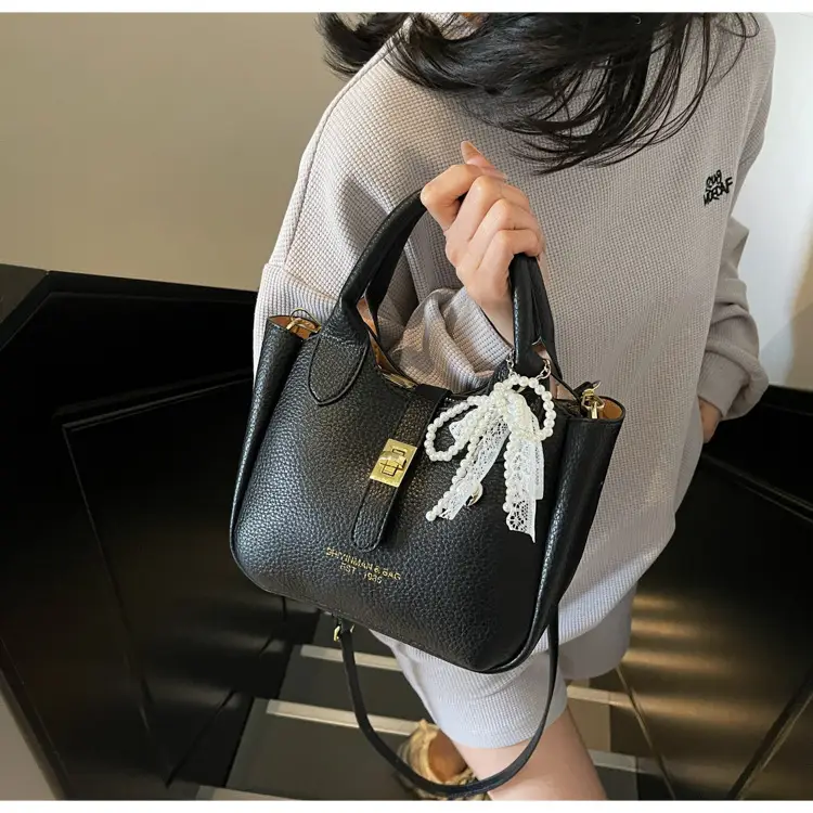Black Crossbody Shoulder Bag with Tassel Decor — feature 21