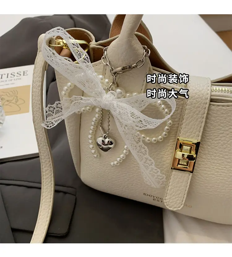 Black Crossbody Shoulder Bag with Tassel Decor — feature 7