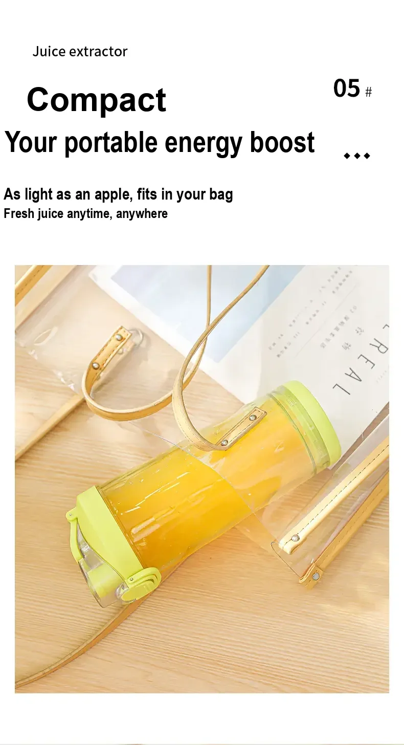 Lime juicer cup shown in a handbag with Chinese portability text.
