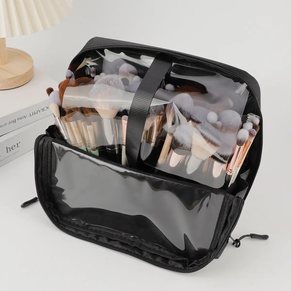 Square Detachable Makeup Brush Bag Magnetic Lock 22.5cm