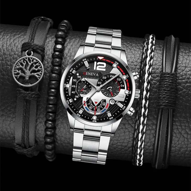 Geneva Chronograph Men's Black Steel Band Watch - Image 19