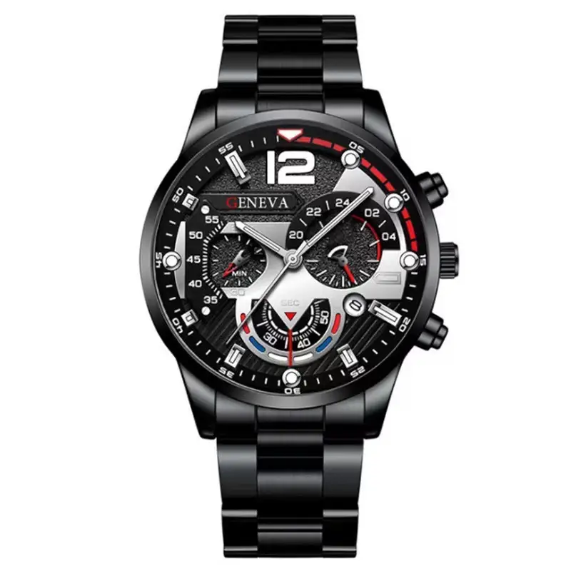 Geneva Chronograph Men's Black Steel Band Watch - Image 20