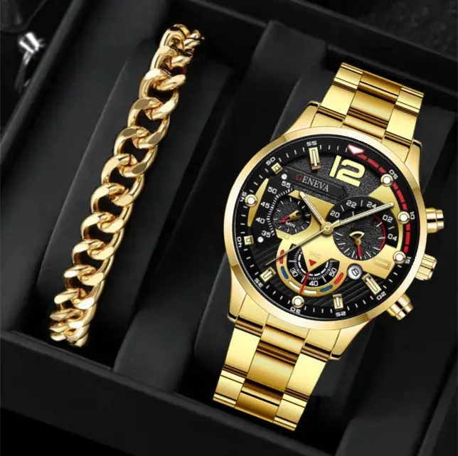 Geneva Chronograph Men's Black Steel Band Watch — feature 11