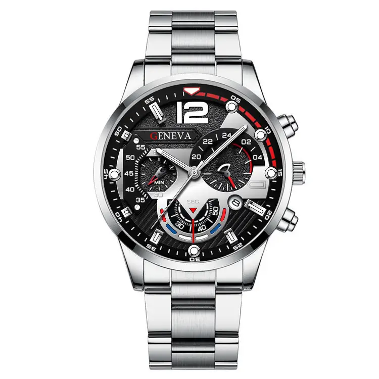 Geneva Chronograph Men's Black Steel Band Watch — feature 13