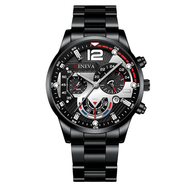 Geneva Chronograph Men's Black Steel Band Watch - Image 10