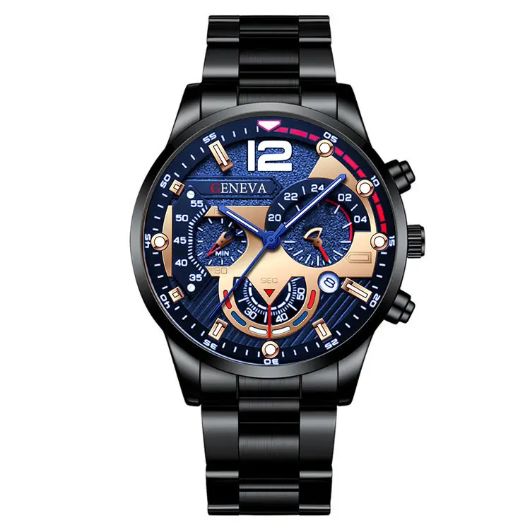 Geneva Chronograph Men's Black Steel Band Watch - Image 13