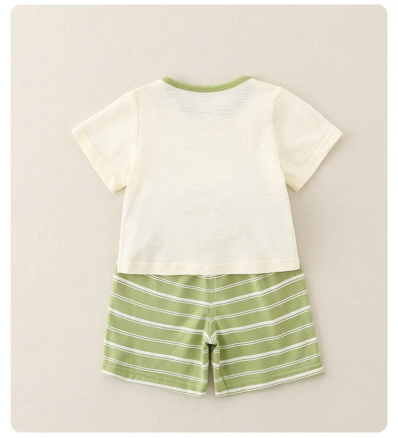 2025 Summer Boys T-Shirt Striped Shorts Suit Green White — feature 11