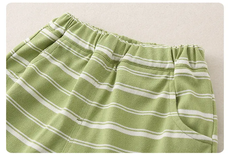 2025 Summer Boys T-Shirt Striped Shorts Suit Green White — feature 16