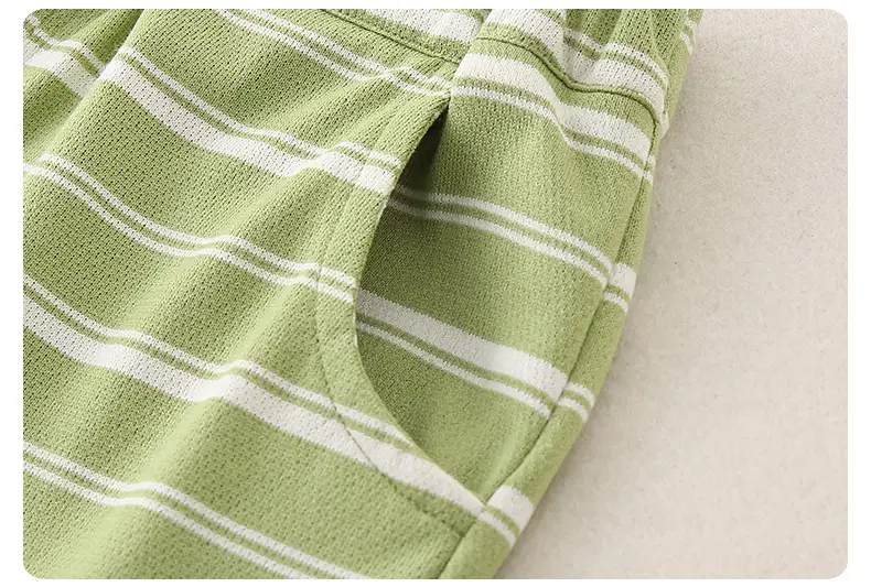 2025 Summer Boys T-Shirt Striped Shorts Suit Green White — feature 18