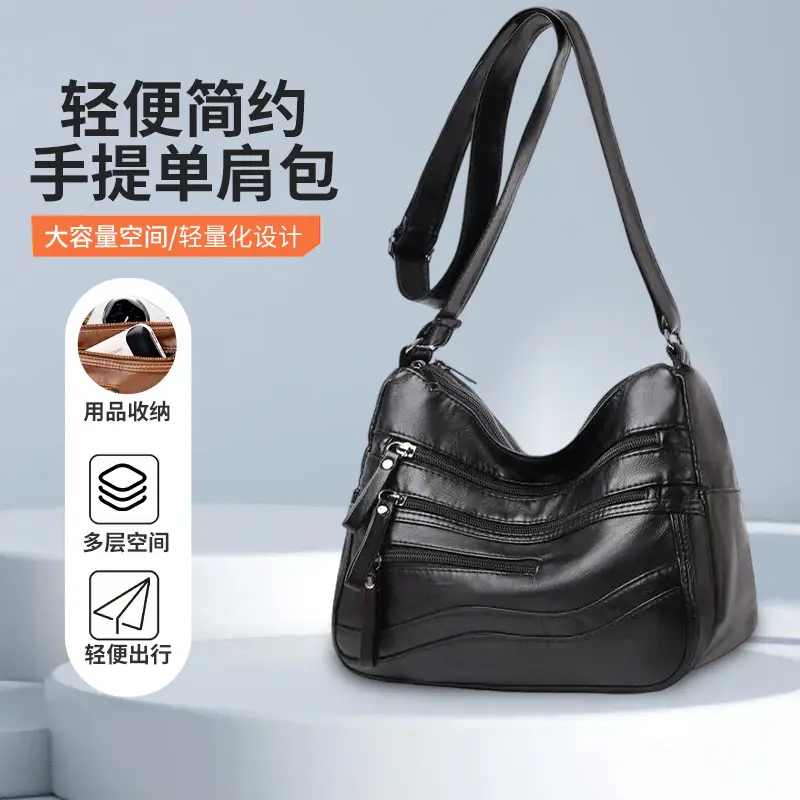 Black Leather Crossbody Bag with Multiple Compartments - Image 7