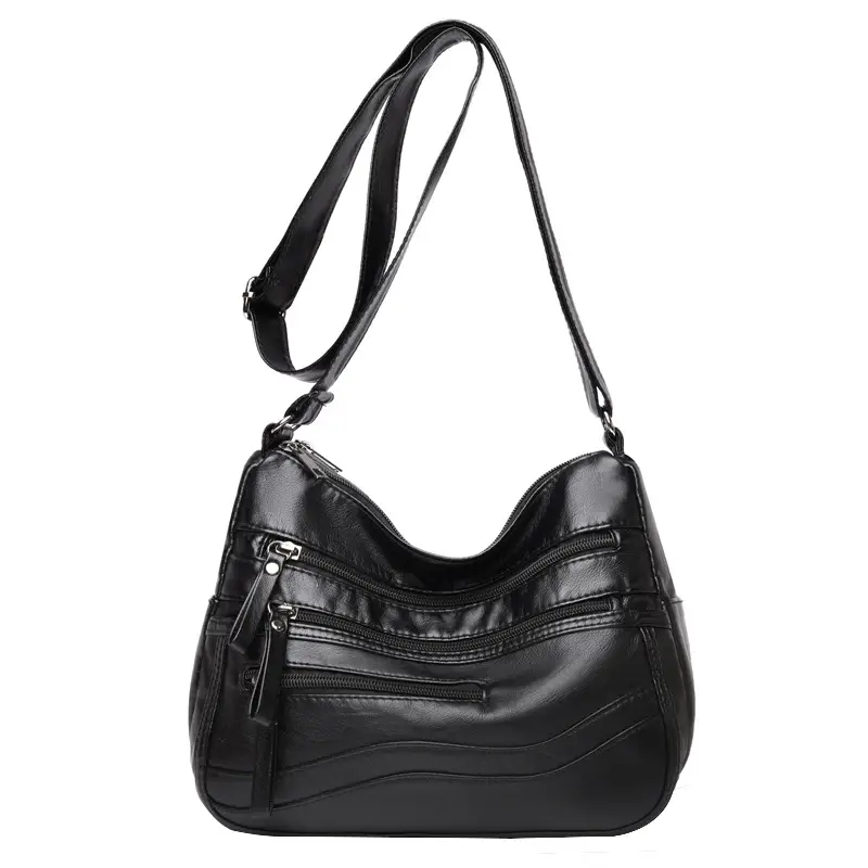 Black Leather Crossbody Bag with Multiple Compartments - Image 11