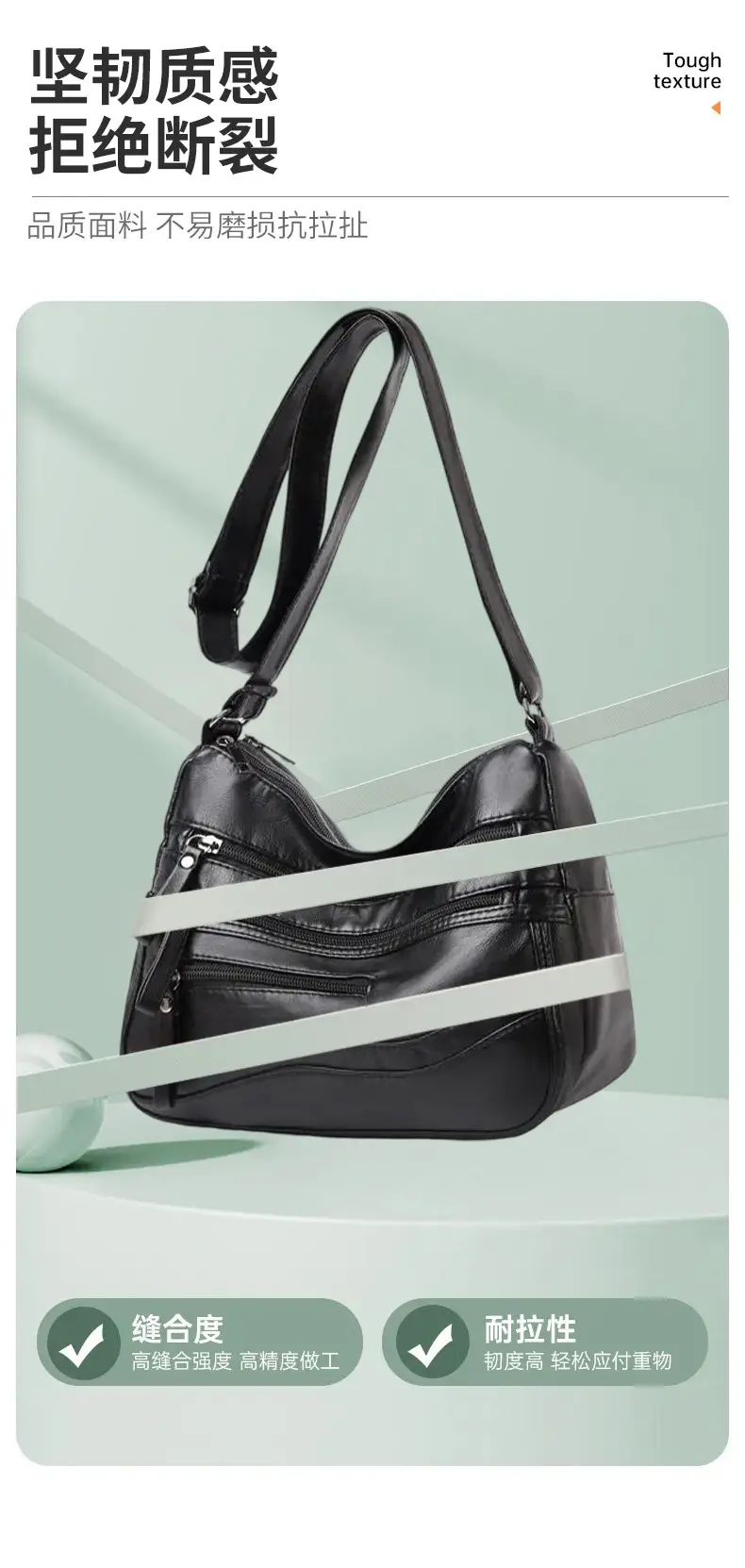 Black Leather Crossbody Bag with Multiple Compartments — feature 5