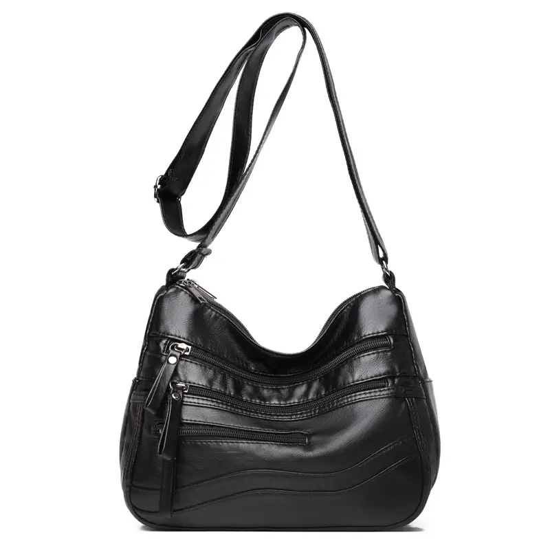 Black Leather Crossbody Bag with Multiple Compartments - Image 6