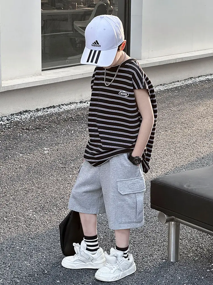 2025 Summer Boys Striped Pure Cotton Vest T-Shirt - Image 4