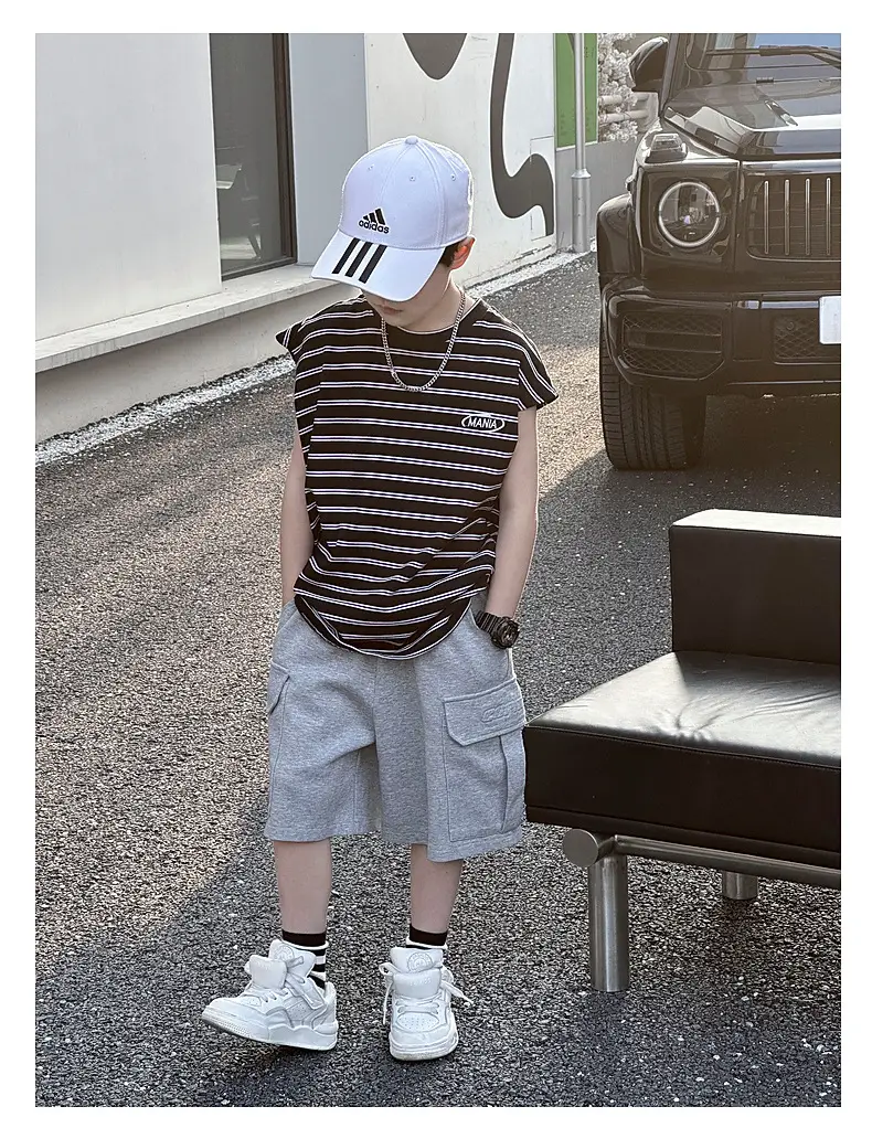 2025 Summer Boys Striped Pure Cotton Vest T-Shirt — feature 17