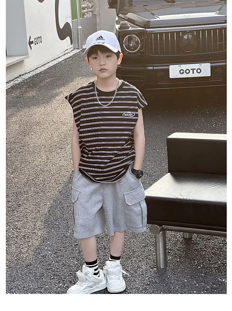 2025 Summer Boys Striped Pure Cotton Vest T-Shirt — feature 26