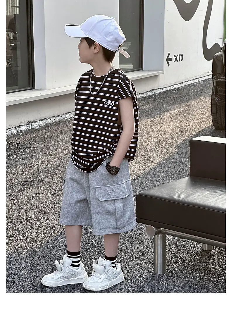 2025 Summer Boys Striped Pure Cotton Vest T-Shirt — feature 29