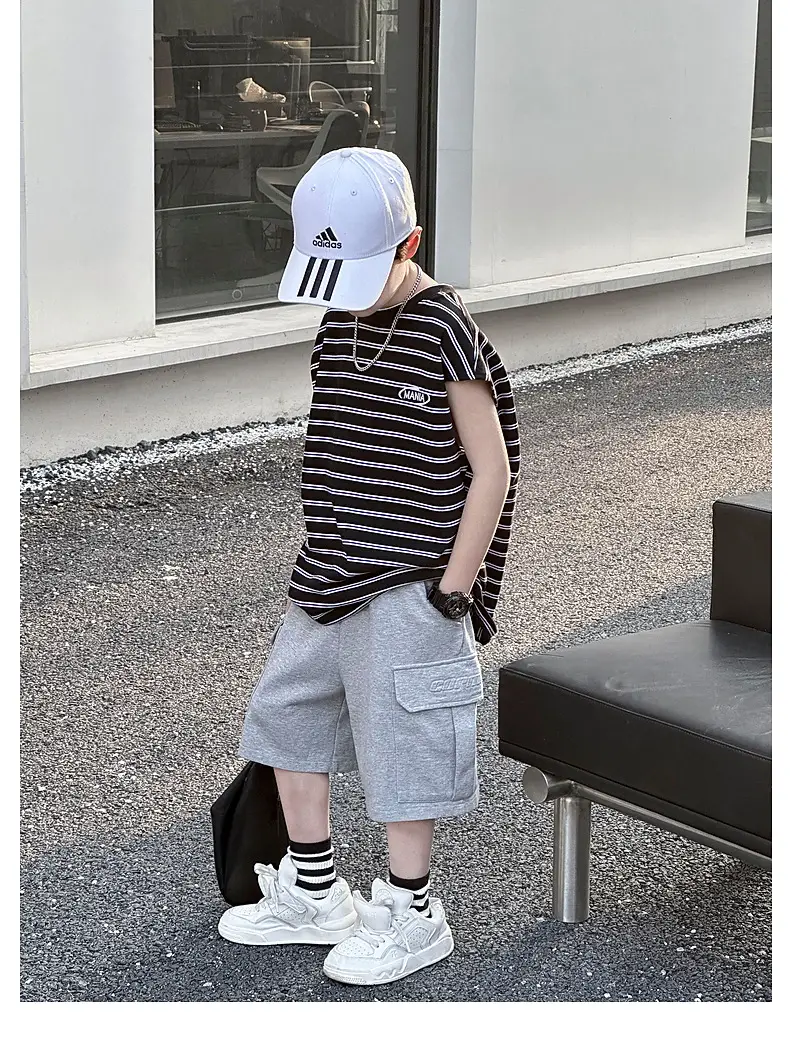 2025 Summer Boys Striped Pure Cotton Vest T-Shirt — feature 30