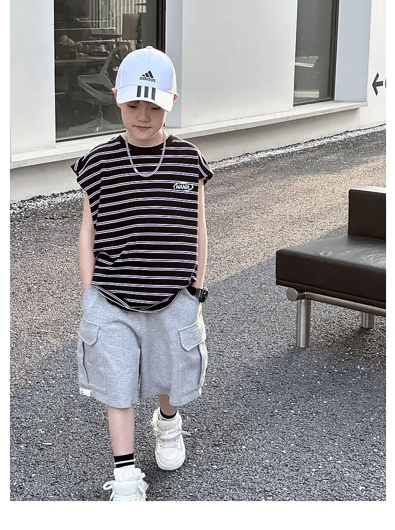 2025 Summer Boys Striped Pure Cotton Vest T-Shirt — feature 31