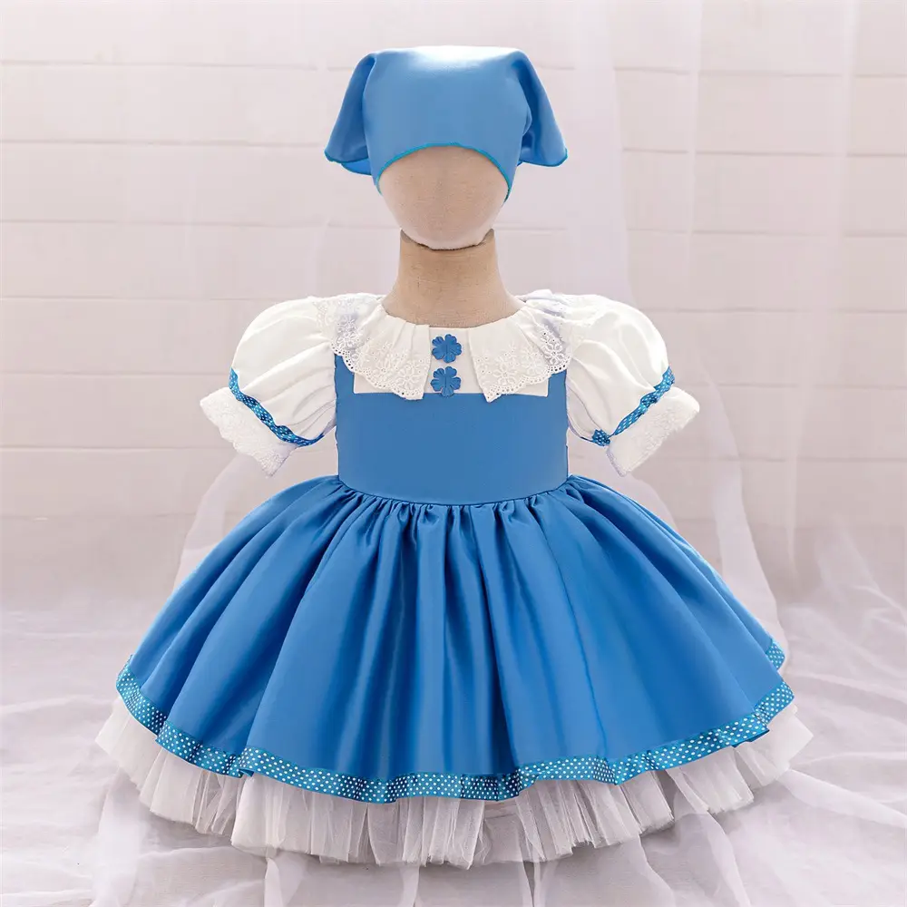 Blue Fake Two-Piece Dress for Girls Masha and Bear Costume - Image 5
