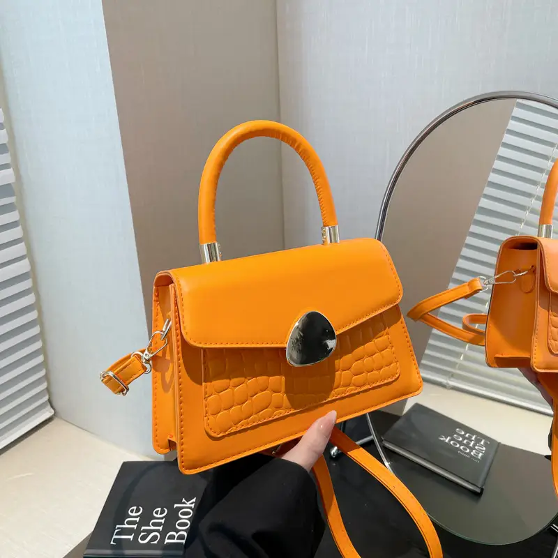Orange PU Croc Shoulder Crossbody Bag 2025