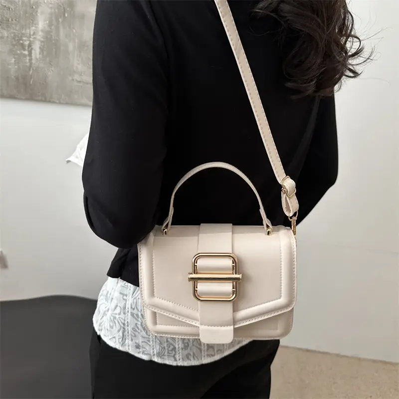 White Retro Textured Shoulder Bag for Women