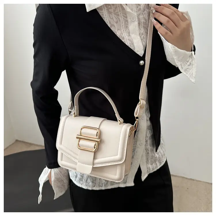 White Retro Textured Shoulder Bag for Women — feature 11