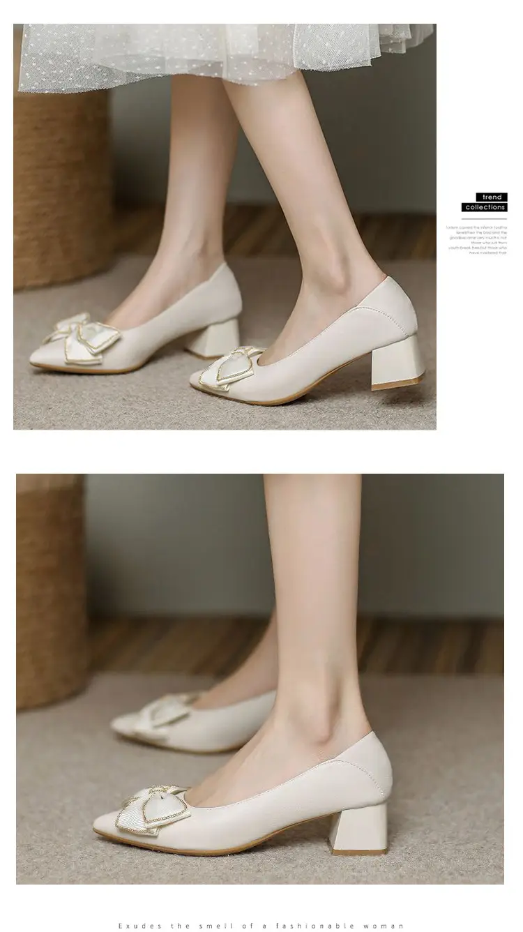 French-Style Chunky High Heels That Are Comfortable for Women, 2026 Spring and Autumn New Style Single Shoes for Women with Bowknot, Pointed Toe, Elegant Low Heels for Mothers — feature 9